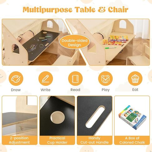 Costzon Kids Tent و 6 in-1 Play Frame Play House مع طاولة وكرسي ، ولوح الأسود ، وحقيبة التخزين الجانبية ، وسجادة الأرضية الناعمة ، والمسرح الداخلي للبنين الفتيات الذين تتراوح أعمارهم بين 2 و 6 سنوات in Kuwait