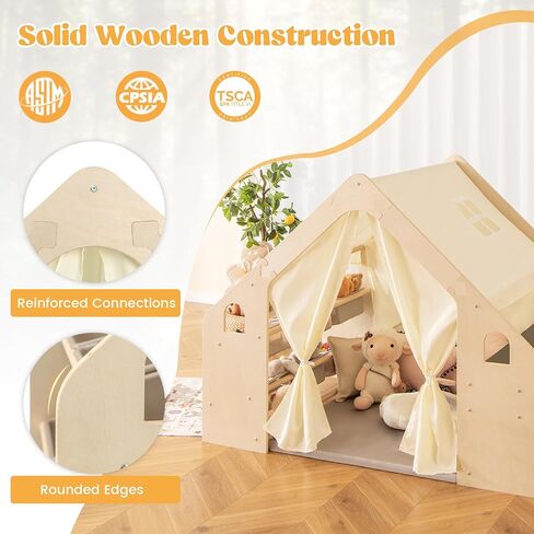 Costzon Kids Tent و 6 in-1 Play Frame Play House مع طاولة وكرسي ، ولوح الأسود ، وحقيبة التخزين الجانبية ، وسجادة الأرضية الناعمة ، والمسرح الداخلي للبنين الفتيات الذين تتراوح أعمارهم بين 2 و 6 سنوات in Kuwait