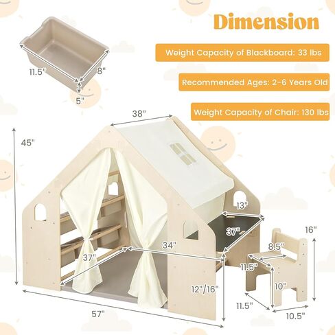 Costzon Kids Tent و 6 in-1 Play Frame Play House مع طاولة وكرسي ، ولوح الأسود ، وحقيبة التخزين الجانبية ، وسجادة الأرضية الناعمة ، والمسرح الداخلي للبنين الفتيات الذين تتراوح أعمارهم بين 2 و 6 سنوات in Kuwait