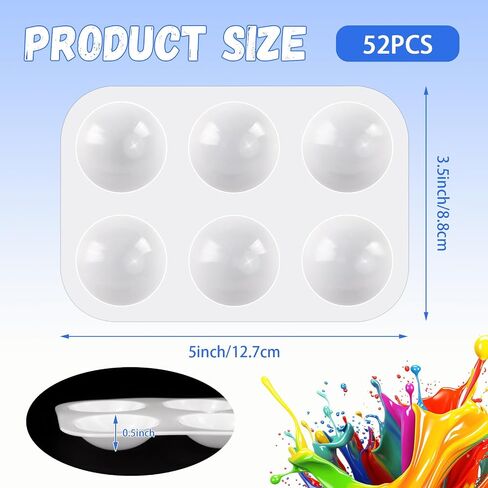 Bercoor 52 PCS لوحات طلاء بلاستيكية ، 6 جيدا أبيض مستطيل ألوان مائية لوحة الرسم صينية لوحات حرفية للطلاء الحفلات ، DIY الحرف والفنون الفنية in Kuwait