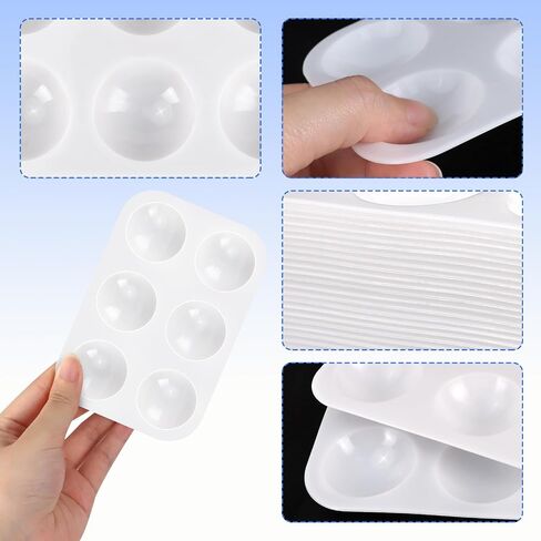 Bercoor 52 PCS لوحات طلاء بلاستيكية ، 6 جيدا أبيض مستطيل ألوان مائية لوحة الرسم صينية لوحات حرفية للطلاء الحفلات ، DIY الحرف والفنون الفنية in Kuwait