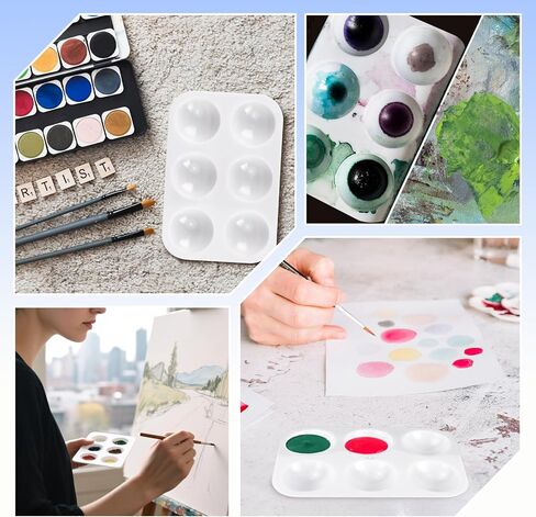 Bercoor 52 PCS لوحات طلاء بلاستيكية ، 6 جيدا أبيض مستطيل ألوان مائية لوحة الرسم صينية لوحات حرفية للطلاء الحفلات ، DIY الحرف والفنون الفنية in Kuwait