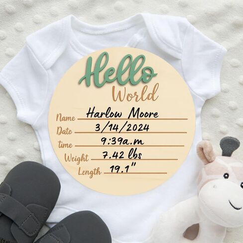 KEMINA BLANKETS Wooden Baby Announcement Sign for Newborn, Large 6 inch Hello World Newborn Name Sign for Hospital Birth Announcement, Newborn Photography Props for Boys and Girls in Saudi Arabia