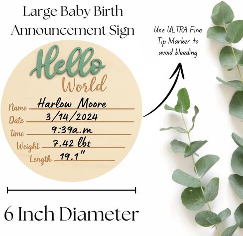 KEMINA BLANKETS Wooden Baby Announcement Sign for Newborn, Large 6 inch Hello World Newborn Name Sign for Hospital Birth Announcement, Newborn Photography Props for Boys and Girls in Saudi Arabia