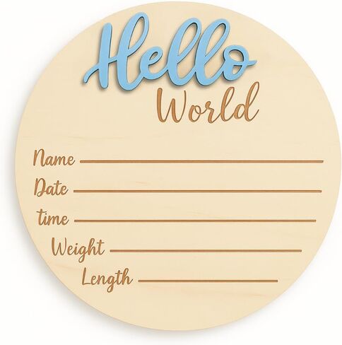 KEMINA BLANKETS Wooden Baby Announcement Sign for Newborn, Large 6 inch Hello World Newborn Name Sign for Hospital Birth Announcement, Newborn Photography Props for Boys and Girls in Kuwait