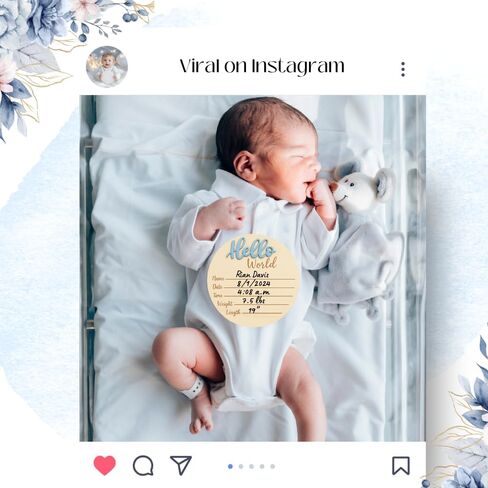 KEMINA BLANKETS Wooden Baby Announcement Sign for Newborn, Large 6 inch Hello World Newborn Name Sign for Hospital Birth Announcement, Newborn Photography Props for Boys and Girls in Kuwait