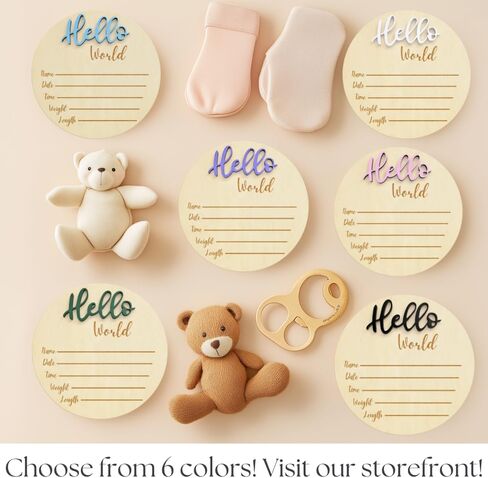 KEMINA BLANKETS Wooden Baby Announcement Sign for Newborn, Large 6 inch Hello World Newborn Name Sign for Hospital Birth Announcement, Newborn Photography Props for Boys and Girls in Kuwait
