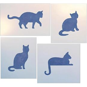 Cat Set stencil - 5 "x 2.5" ، 3 "× 3.75" ، 3 "× 3.5" ، و 4 "× 3.5" - مجموعة استنسل القط - 4 قوالب ظلية قطة وقطط رائعة للحرف اليدوية والرسم والأثاث - الاستنسل الفني in Kuwait