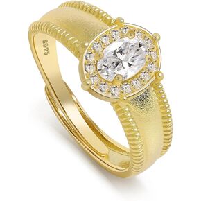 Meissa Sterling Silver Oval Cut Solitaire Cubic Zirconia CZ Wedding Promise Band Rings for Women Her Classic Marriage Engagement Rings Size Adjustable 5-9, Gold in Kuwait