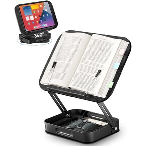 VIozon Book Stand for Reading, Book Holder with Storage and 360° Rotating Base, Adjustable Textbook Stand for Desk, Foldable Reading Stand for Cookbooks, Recipe, Tablets/Laptops,dw in Kuwait
