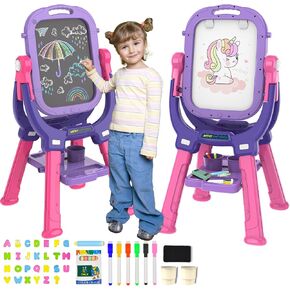 Easel for Kids, Adjustable Standing Rotatable Double Sided Toddlers Art Easel with Painting Accessories, Drawing Board Gift for Boys and Girls, Pink in Saudi Arabia
