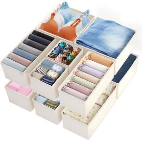 Drawer Organizer Clothes - Dresser Organizer for Baby Clothes, Underwear, Sock - Nursery Organization - Foldable Closet Organizatio Dividers for Bra, Belt, Tie (Beige, 12 Pack) in Saudi Arabia