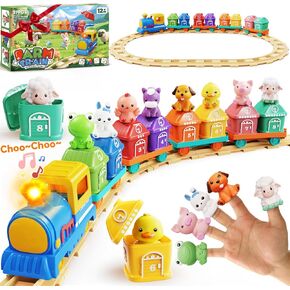 Train Set for Toddlers 2-4, Toddler Toys for 1 2 3 Year Old Boy Girl, Electric Train Set with Music, Light, Tracks, 8 Animals & 8 Barns, Learning Toy for 1 2 3 Year Old, Birthday Gift for Boy Girl in Saudi Arabia