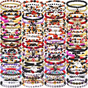 Equsion 100 Pcs Surfer Heishi Bracelets for Women Stackable Stretch Bracelets Elastic Layering Friendship Bracelets Rainbow Vinyl Disc Clay Beaded Bracelets Summer Beach Jewelry Boho, Multicolor in Kuwait