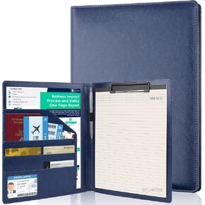 Clipboard Padfolio with Storage Pocket, Clipboard Folder Portfolio Organizer, 360 Degree Foldable Clipboards with Refillable Notepad,Faux Leather Padfolio Organizer for Office School Supplies-Black in Kuwait