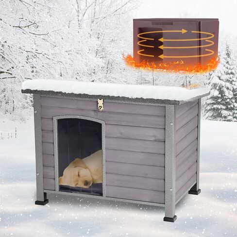 Indoor Outdoor Dog House,Anti-Chewing Iron Frame Dog Kennel,Wood Warm Pets Home,Weatherproof Outside Shelter for Feral Animal 33.5" (L) X 22" (W) X 25.2" (H) Grey in Kuwait