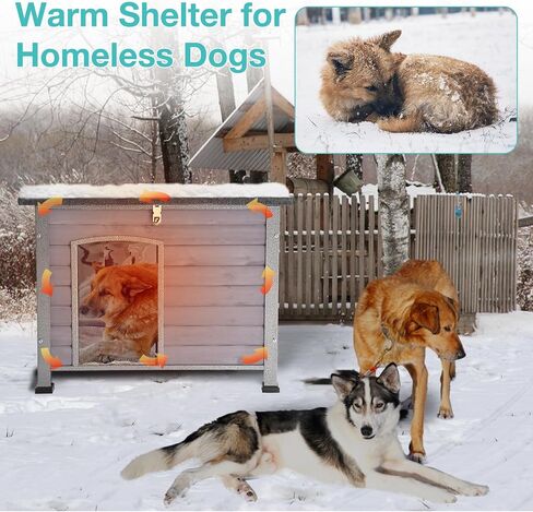 Indoor Outdoor Dog House,Anti-Chewing Iron Frame Dog Kennel,Wood Warm Pets Home,Weatherproof Outside Shelter for Feral Animal 33.5" (L) X 22" (W) X 25.2" (H) Grey in Kuwait