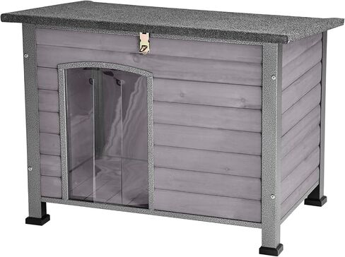 Indoor Outdoor Dog House,Anti-Chewing Iron Frame Dog Kennel,Wood Warm Pets Home,Weatherproof Outside Shelter for Feral Animal 33.5" (L) X 22" (W) X 25.2" (H) Grey in Kuwait