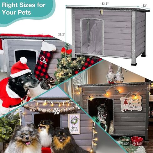 Indoor Outdoor Dog House,Anti-Chewing Iron Frame Dog Kennel,Wood Warm Pets Home,Weatherproof Outside Shelter for Feral Animal 33.5" (L) X 22" (W) X 25.2" (H) Grey in Kuwait