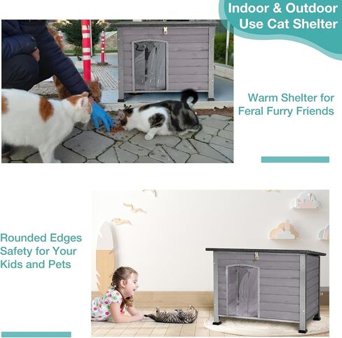 Indoor Outdoor Dog House,Anti-Chewing Iron Frame Dog Kennel,Wood Warm Pets Home,Weatherproof Outside Shelter for Feral Animal 33.5" (L) X 22" (W) X 25.2" (H) Grey in Kuwait