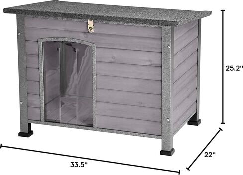 Indoor Outdoor Dog House,Anti-Chewing Iron Frame Dog Kennel,Wood Warm Pets Home,Weatherproof Outside Shelter for Feral Animal 33.5" (L) X 22" (W) X 25.2" (H) Grey in Kuwait
