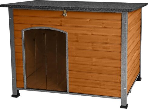 Indoor Outdoor Dog House,Anti-Chewing Iron Frame Dog Kennel,Wood Warm Pets Home,Weatherproof Outside Shelter for Feral Animal 33.5" (L) X 22" (W) X 25.2" (H) Grey in Kuwait