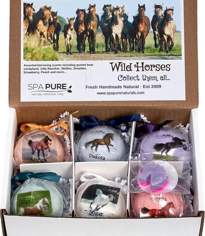 Wild Horses Bath Bombs: for Kids with 6 XL Bath Bombs with Surprise Horses Inside, USA Made, Handmade, Natural Bath Bombs, Birthday Gift idea for Kids, Spa Parties in Saudi Arabia