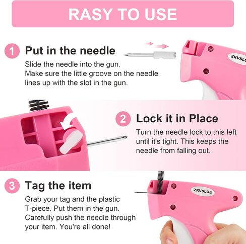 Stitch Gun for Clothes – Stitchy Tag Attacher Kit with 6 Needles & 4000 Fasteners (2000 Black + 2000 White), Clothing Price Tag Gun for Retail, Boutique & DIY (Pink/White) in Saudi Arabia