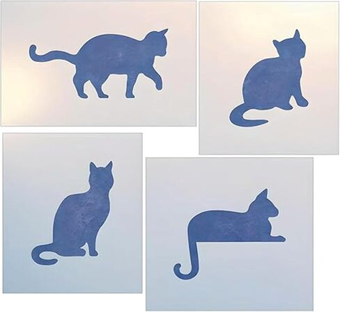 Cat Set stencil - 5 "x 2.5" ، 3 "× 3.75" ، 3 "× 3.5" ، و 4 "× 3.5" - مجموعة استنسل القط - 4 قوالب ظلية قطة وقطط رائعة للحرف اليدوية والرسم والأثاث - الاستنسل الفني in Saudi Arabia