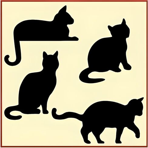 Cat Set stencil - 5 "x 2.5" ، 3 "× 3.75" ، 3 "× 3.5" ، و 4 "× 3.5" - مجموعة استنسل القط - 4 قوالب ظلية قطة وقطط رائعة للحرف اليدوية والرسم والأثاث - الاستنسل الفني in Saudi Arabia