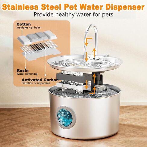 New Upgraded Wireless Cat Water Fountain, 3.2L Stainless Steel Automatic Pet Water Dispenser with 12 Filters, Ultra-Quiet Pump, Advanced Filtration for Cats & Small Dogs in Saudi Arabia