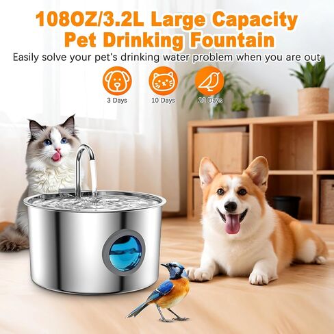New Upgraded Wireless Cat Water Fountain, 3.2L Stainless Steel Automatic Pet Water Dispenser with 12 Filters, Ultra-Quiet Pump, Advanced Filtration for Cats & Small Dogs in Saudi Arabia