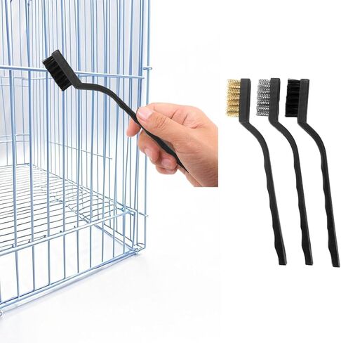 3PCS Bird Cage Cleaning Brush Set Copper,Nylon & StainlessSteel Brushes for ParrotCages,Kennels,Perches and More in Saudi Arabia