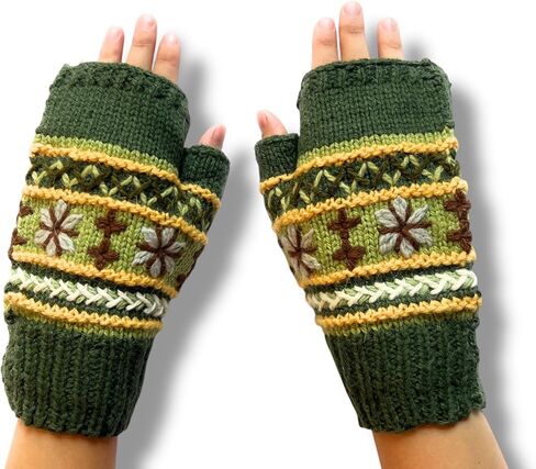 Hand Knit Alpaca Fingerless Embroidered Gloves Fleece Lined Winter Texting Driving Warm in Saudi Arabia