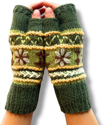 Hand Knit Alpaca Fingerless Embroidered Gloves Fleece Lined Winter Texting Driving Warm in Saudi Arabia