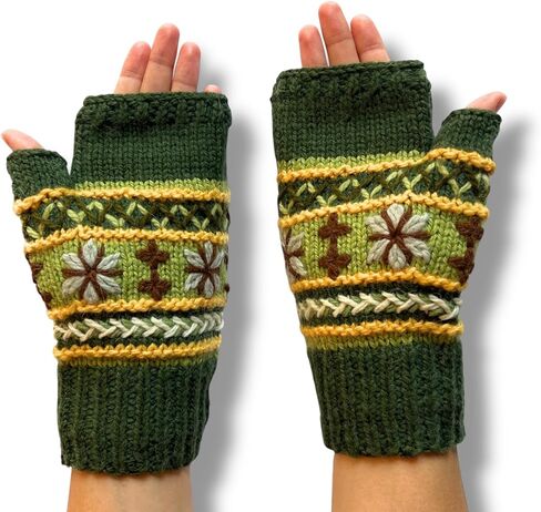 Hand Knit Alpaca Fingerless Embroidered Gloves Fleece Lined Winter Texting Driving Warm in Saudi Arabia