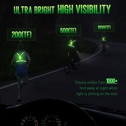 OMKHE LED Reflective Vest Running Gear, USB Rechargeable LED Light Up Vest High Visibility with Adjustable Waist/Shoulde in Kuwait