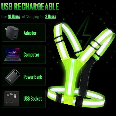 OMKHE LED Reflective Vest Running Gear, USB Rechargeable LED Light Up Vest High Visibility with Adjustable Waist/Shoulde in Kuwait