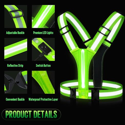 OMKHE LED Reflective Vest Running Gear, USB Rechargeable LED Light Up Vest High Visibility with Adjustable Waist/Shoulde in Kuwait