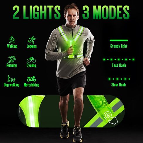 OMKHE LED Reflective Vest Running Gear, USB Rechargeable LED Light Up Vest High Visibility with Adjustable Waist/Shoulde in Kuwait