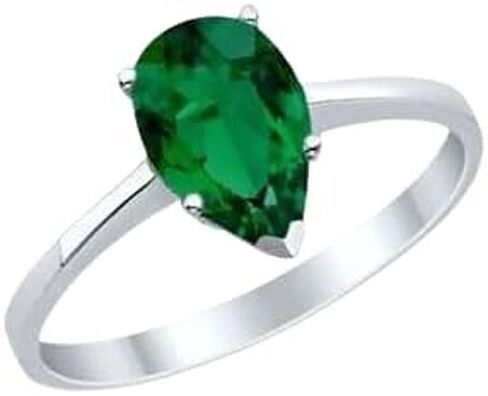 رذاذ المجوهرات 2 CT Pear Cut Lab الذي تم إنشاؤه خاتم زمرد أخضر Solitaire ، 14K الذهب الأبيض (White ، 8.75) in Kuwait