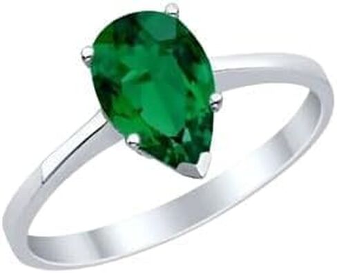 رذاذ المجوهرات 2 CT Pear Cut Lab الذي تم إنشاؤه خاتم زمرد أخضر Solitaire ، 14K الذهب الأبيض (White ، 8.75) in Kuwait