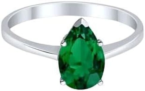 رذاذ المجوهرات 2 CT Pear Cut Lab الذي تم إنشاؤه خاتم زمرد أخضر Solitaire ، 14K الذهب الأبيض (White ، 8.75) in Kuwait