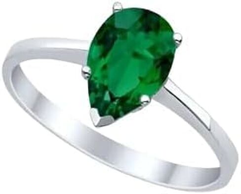 رذاذ المجوهرات 2 CT Pear Cut Lab الذي تم إنشاؤه خاتم زمرد أخضر Solitaire ، 14K الذهب الأبيض (White ، 8.75) in Kuwait