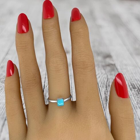 Genuine Sleeping Beauty Turquoise Square Ring, 925 Sterling Silver, Native American Handmade, Nickel Free (Size 5.5) in Saudi Arabia