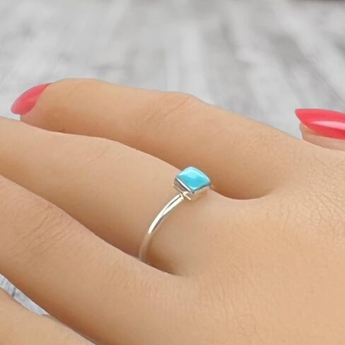 Genuine Sleeping Beauty Turquoise Square Ring, 925 Sterling Silver, Native American Handmade, Nickel Free (Size 5.5) in Saudi Arabia