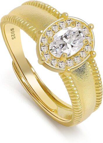 Meissa Sterling Silver Oval Cut Solitaire Cubic Zirconia CZ Wedding Promise Band Rings for Women Her Classic Marriage Engagement Rings Size Adjustable 5-9, Gold in Saudi Arabia