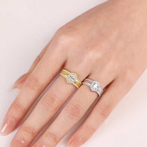 Meissa Sterling Silver Oval Cut Solitaire Cubic Zirconia CZ Wedding Promise Band Rings for Women Her Classic Marriage Engagement Rings Size Adjustable 5-9, Gold in Saudi Arabia
