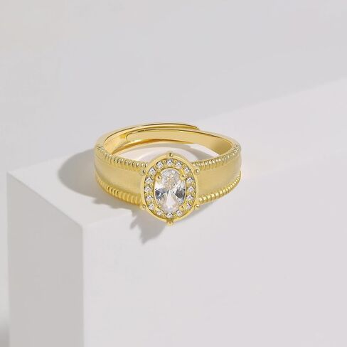 Meissa Sterling Silver Oval Cut Solitaire Cubic Zirconia CZ Wedding Promise Band Rings for Women Her Classic Marriage Engagement Rings Size Adjustable 5-9, Gold in Saudi Arabia