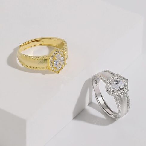 Meissa Sterling Silver Oval Cut Solitaire Cubic Zirconia CZ Wedding Promise Band Rings for Women Her Classic Marriage Engagement Rings Size Adjustable 5-9, Gold in Saudi Arabia